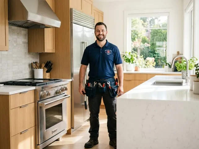 Appliance Repair Hero technician in a Bergheim, TX kitchen after an appliance repair